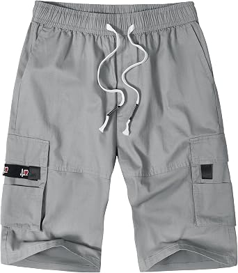 ELETOP Mens Cargo Shorts Elastic Waistband Drawstring Big and Tall Cotton Summer Casual Work Shorts