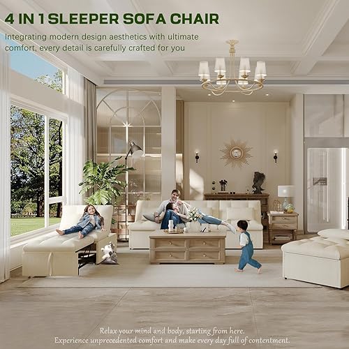 Miniatura 8 de Sofá cama convertible 4 en 1 con respaldo ajustable, sofá cama futón con bolsillo lateral, sofá cama extraíble para sala de estar, espacio pequeño,