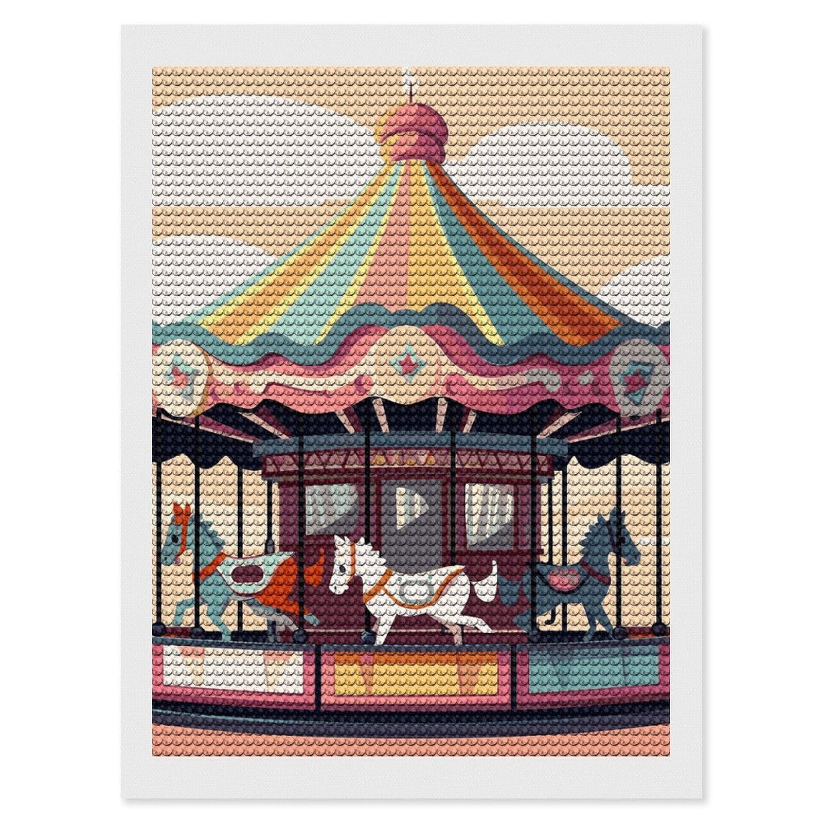 FodPand Carousel 5D Diamond Painting Kits for Adults Beginners Full Drill Round Diamond Dots Pictures Gem Art Supplies for Home Wall Room Decoration DIY Craft Set Gift 12x16