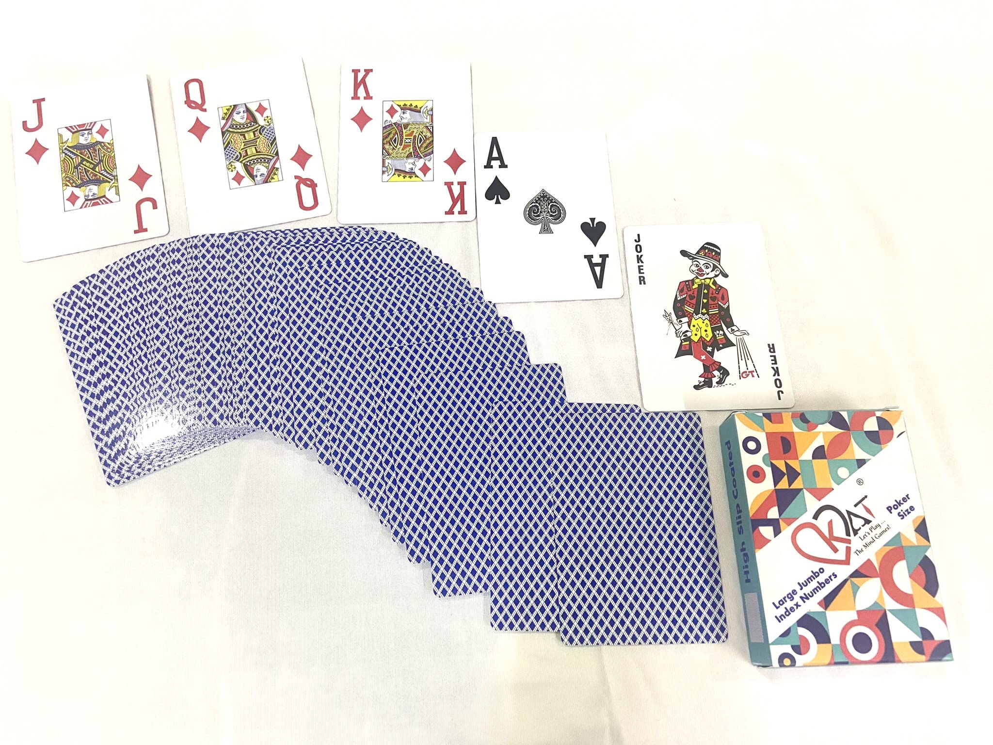 KAT 1 Poker Size Plastic Coated Extra Large Jumbo Index Numbers Playing cards, Pack of 1 Deck, 2.5 inch x 3.5 inch, Single Colour design, (Paper with Coating), For Playing card games like Bridge, Poker, Rummy, Teen Patti, Baccarat, Blackjack, Coated on Paper / Art Cards, Perfect Face cards alongwith perfect all 4 card suits spades, hearts, diamonds & clubs. For Game card nights, Party & Fun