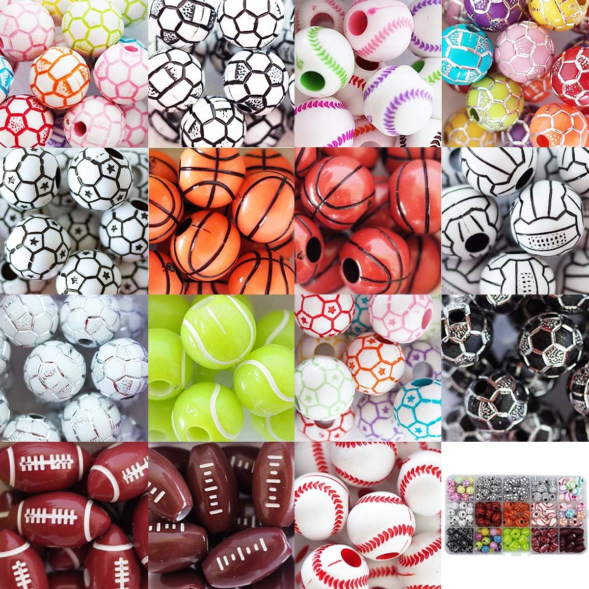 15 Styles Sports Pony Beads Football Baseball Basketball Tennis Volleyball Soccer for DIY Bracelet Necklace Making