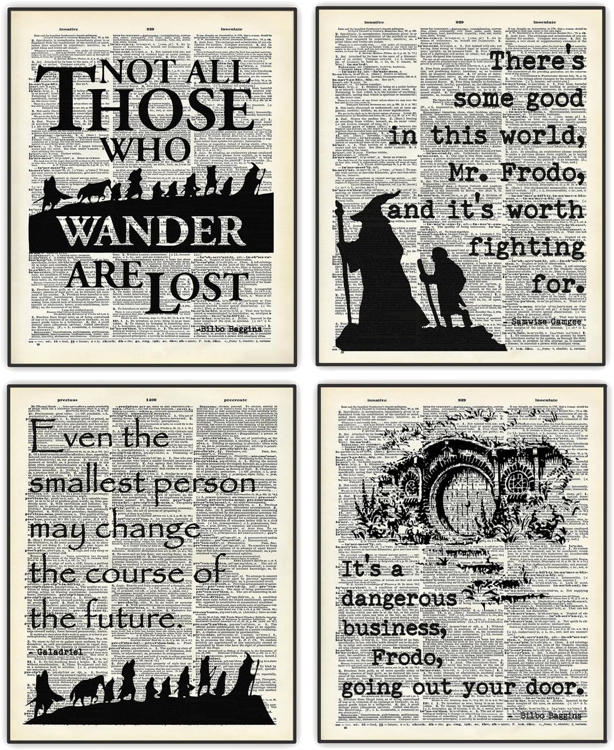 Tolkien Wall Art, Tolkien Quotes Wall Decor, Back To School Classroom Office Home Wall Decor, lotr Vintage Art, Motivational Posters, Set of 4 UNFRAMED Print 11"x14"