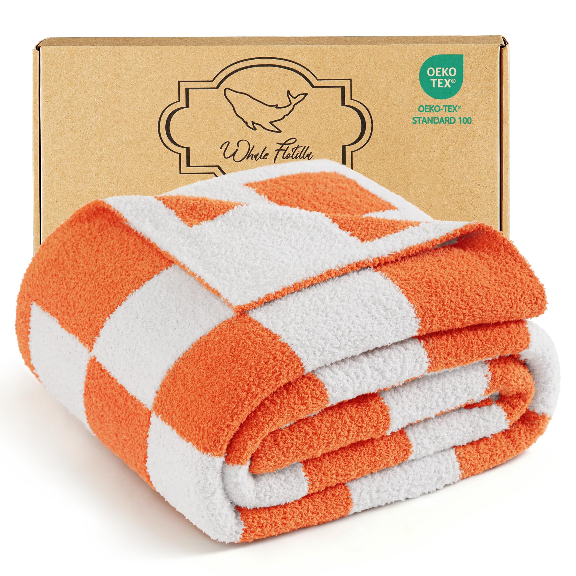 Whale Flotilla Checkered Knit Blanket Twin Size, 150x200 CM