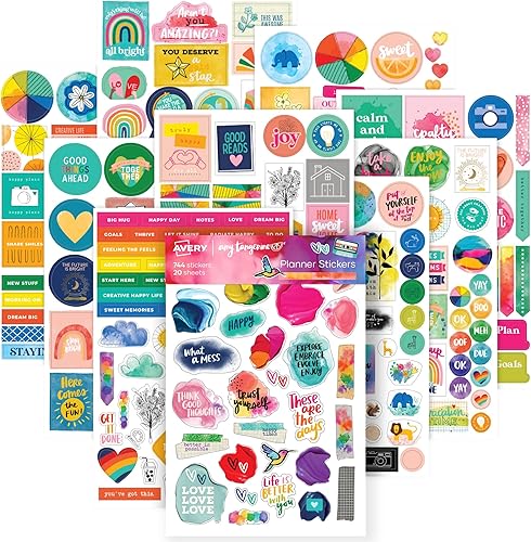 Avery + Amy Tangerine Designer Collection - Calcomanías para planificador, 20 hojas de calcomanías, 744 en total, accesorios semanales, mensuales y