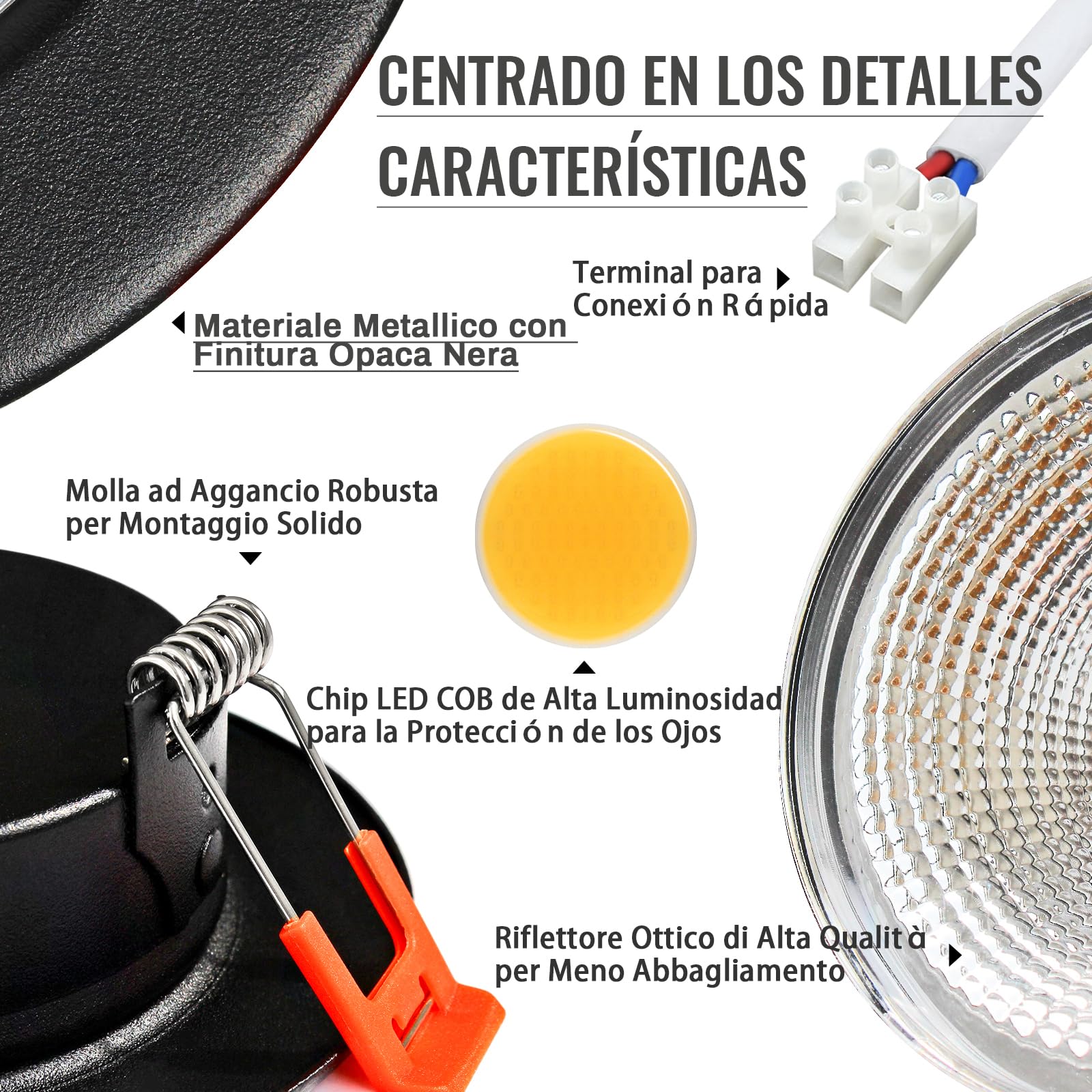 Juego de 6 Focos Empotrables LED Regulables 7W, Set de Spots LED 230V Redondos Negros Mate, Luces Empotrables 4000K Blanco Neutro, Ø65-85mm 600LM para Sala de Estar.