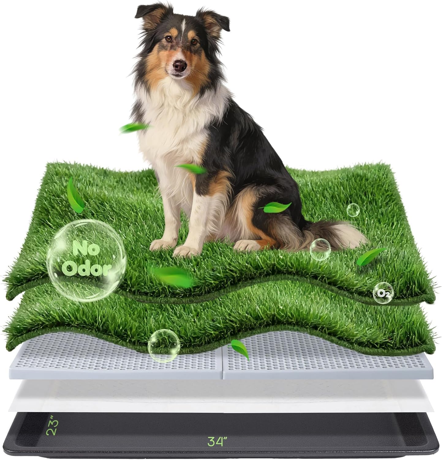Dog Grass Pad with Tray, 34×23in Large Litter Box, 2×Grass Pad for Dogs Potty Washable, Thick Soft Odor-Free Hemmed Dog Pee Grass, Indoor Potty Training Balcony