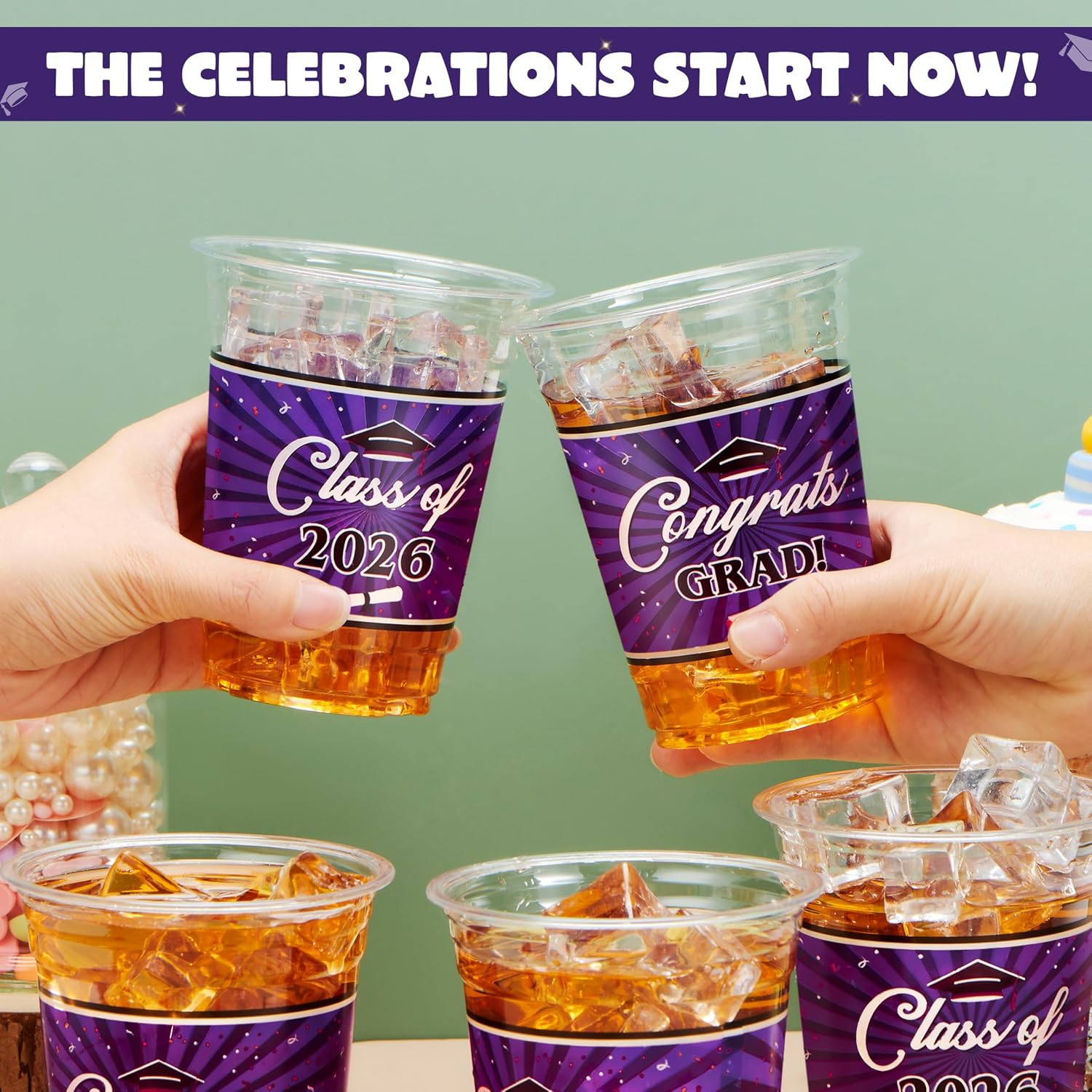 JOYIN 100 Pcs 16oz Graduation Party Plastic Cups (Purple), PET Cup Tableware Bulk for Class of 2026 Graduates, Grad Disposable Cups for 2026 High School College Graduation School Grad Party Supplies