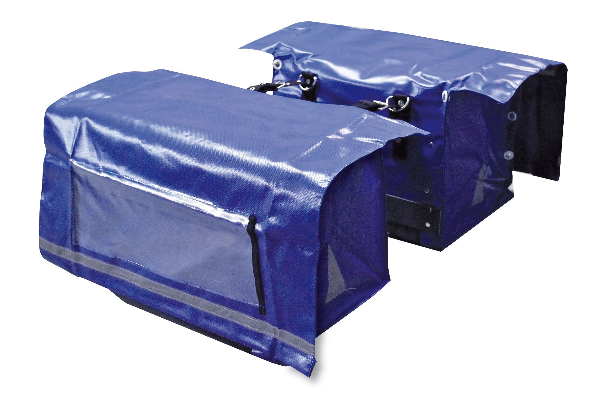 Zeitungstaschen • 2 Blaue Zustellertaschen für Zeitungswagen, Zeitungsroller & Fahrrad • rundum Reflektoren • Wasserabweisende LKW-Plane • Innenmaße ca. 40x30x30 cm • Zustellerbedarf