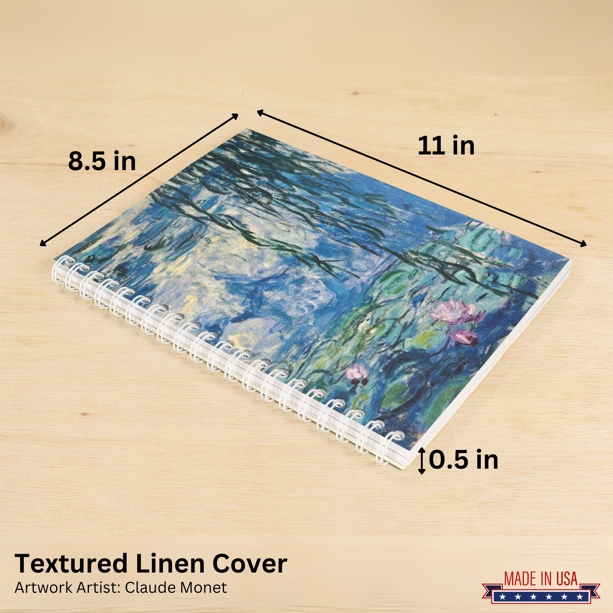 Agenda giornaliera 2025 "Ninfee" di Claude Monet, copertina in lino resistente, stampata su carta fine ecologica, organizer mensile da collezione per casa, scuola e ufficio