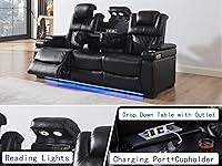 Vista 4 de THSUPER Juego de sofás reclinables de cuero transpirable con potencia con luz LED, asientos reclinables de cine en casa con reposacabezas