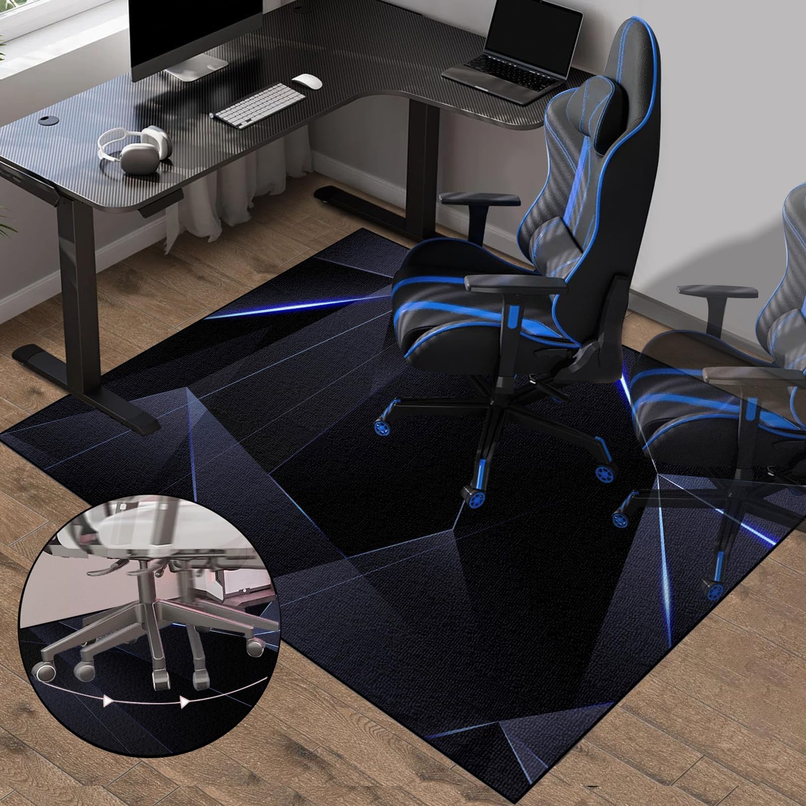 Tappeto Sedia Gaming, Tappeto Salvapavimento AntiscivoloTappeto per Sedia con Ruote, Ufficio Protettore del Pavimento, Tappetino Pavimenti per Parquet e Pavimenti Duri/Piastrelle 90 x 140 cm