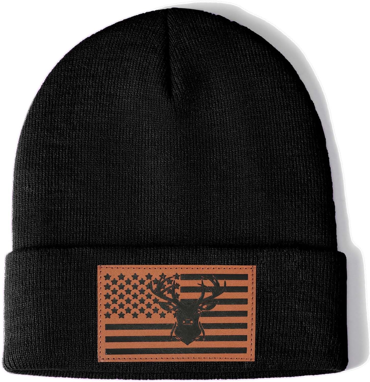 Ameican Flag Hunting Fishing Gifts Beanie Hat for Men Grandpa Dad Husband Hunters Deer Duck Retirement Gifts Gear Stuff