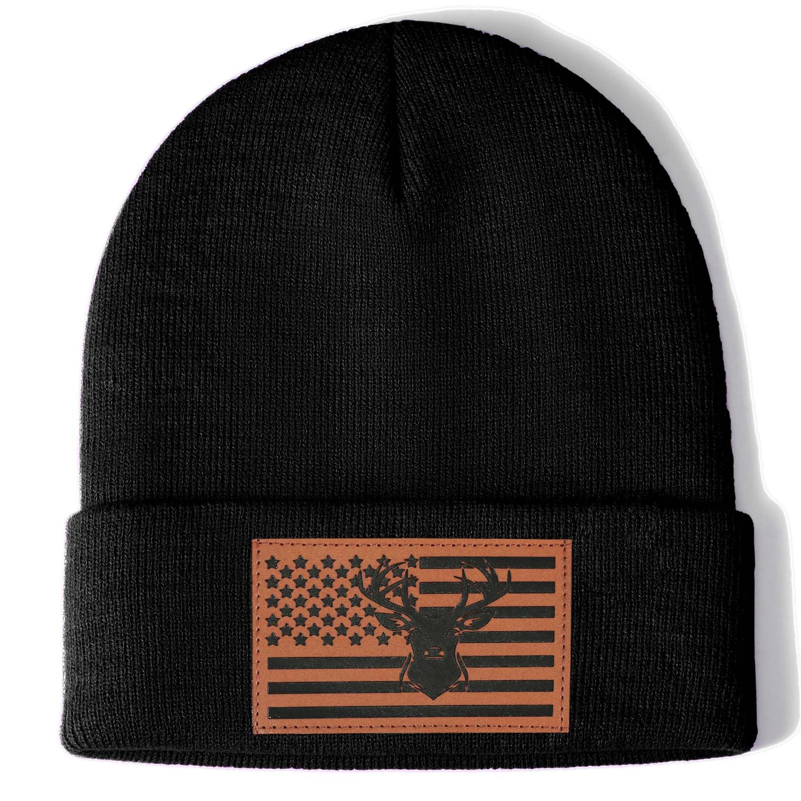Ameican Flag Hunting Fishing Gifts Beanie Hat for Men Grandpa Dad Husband Hunters Deer Duck Retirement Gifts Gear Stuff