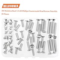 Vista 5 de Kit surtido de 50 tornillos Phillips de cabeza avellanada de 1/4-20 x 1/2 pulgadas, 3/4 pulgadas, 1-1/4 pulgadas, rosca gruesa, totalmente roscada a