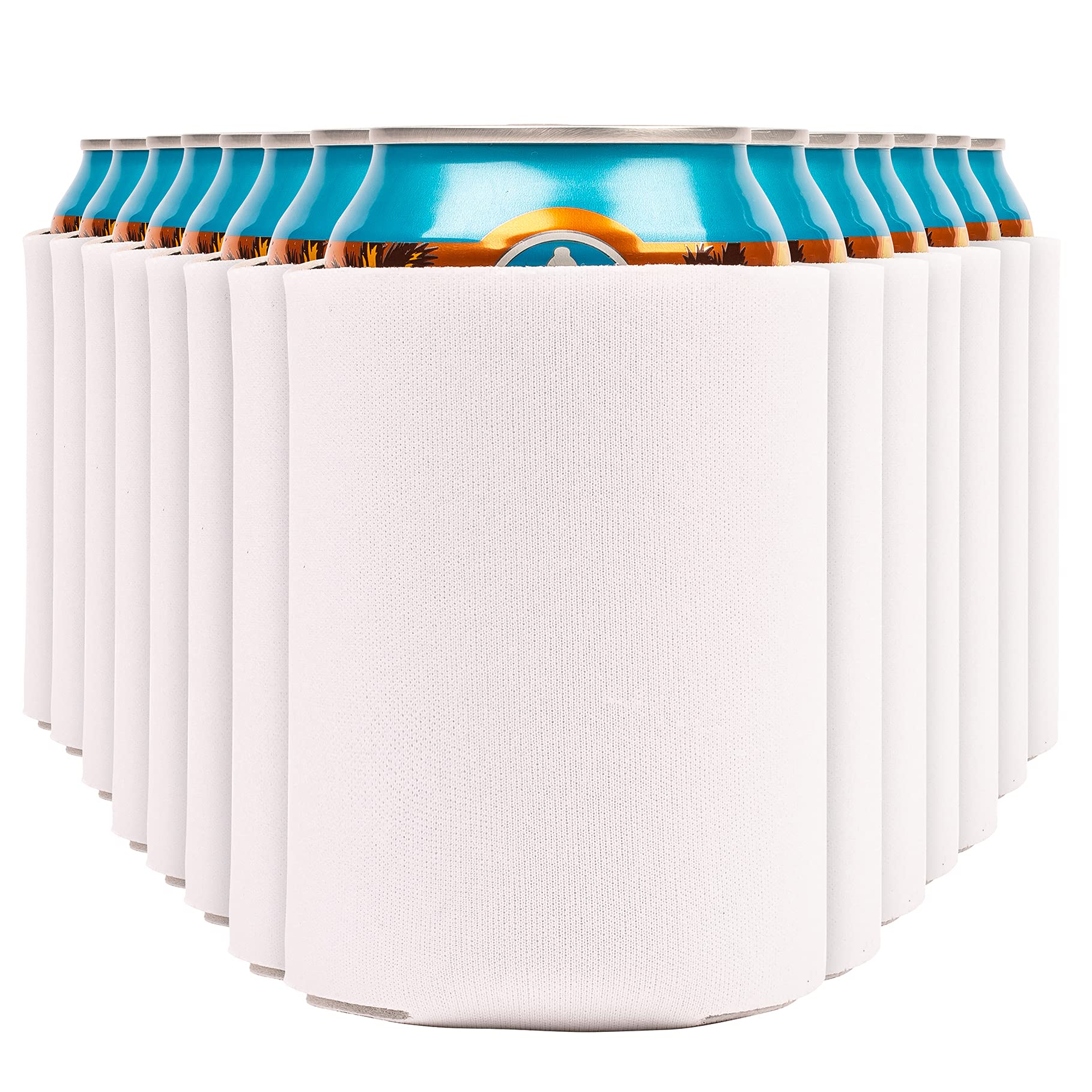 Blank Beer Can Cooler Sleeves (110-Pack) Soft Insulated Beer Can Coolies - HTV Friendly Blank Koolies in Bulk for Beer Cans &amp; Bottles - Coolie Blanks for Vinyl Projects &amp; Wedding Favors (White)