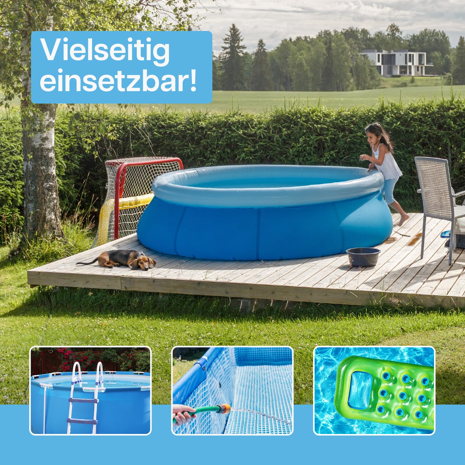 Pool Reparaturset inkl. Rakel | starkes wasserdichtes Unterwasser Klebeband | Flickzeug zum Abdichten von Pools | selbstklebendes Abdichtband für alle Pooloberflächen | 10cm x 150cm (transparent)