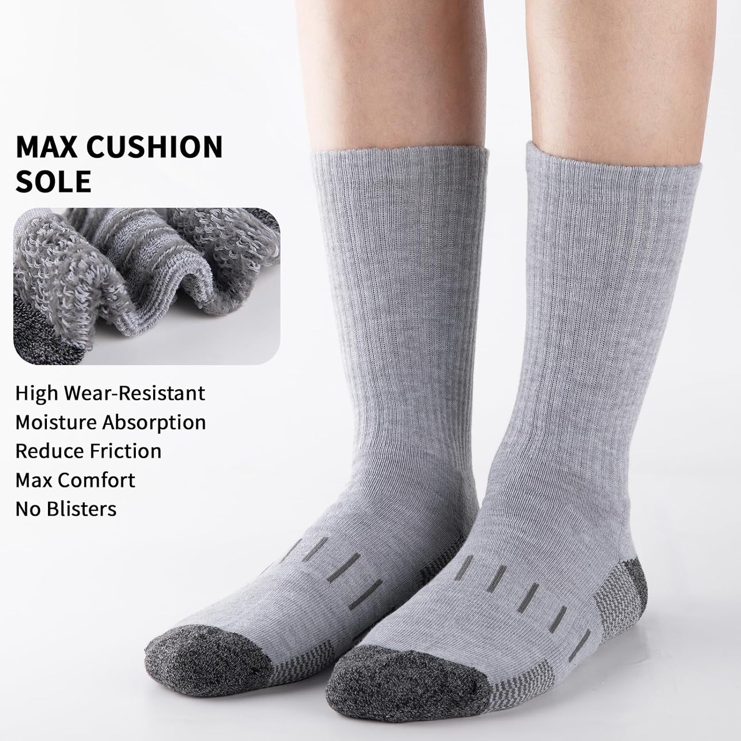 Heatuff Men’s 6 Pairs Crew Athletic Work Socks Performance Cushion Moisture Wicking Socks - Image 3