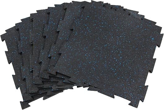 RevTime 6pcs Premium Puzzle Rubber Floor Tile 20"x20"x3/8", 10 mm Thick SBR & EPDM Rubber for Home Gym Floor, Fitness Floor, Exercise Equipment Mats and Garage Floors 17 sq.ft