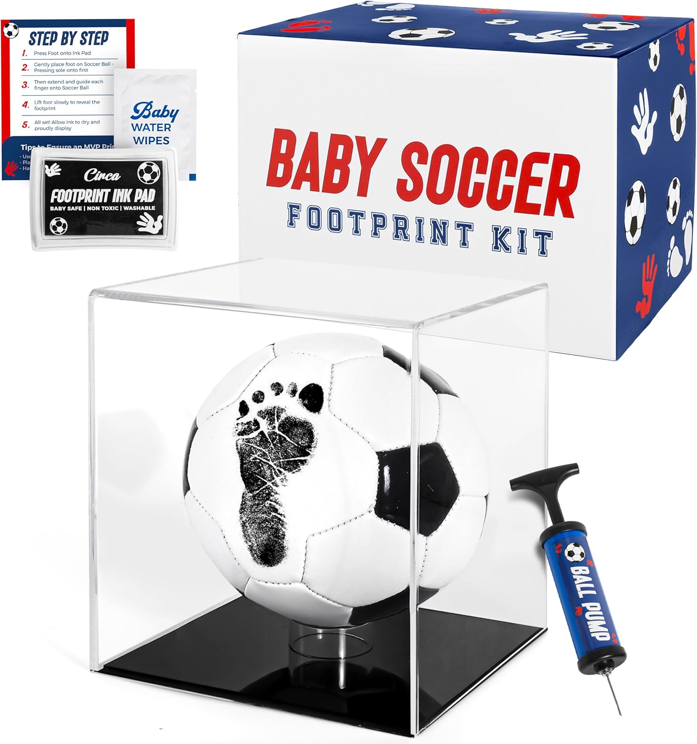 Circa Print Baby Soccer Ball Handprint Kit, Ink Pad for Hand and Footprints - Unique Keepsake for Dads, Shower Present for Moms, Newborn Gift