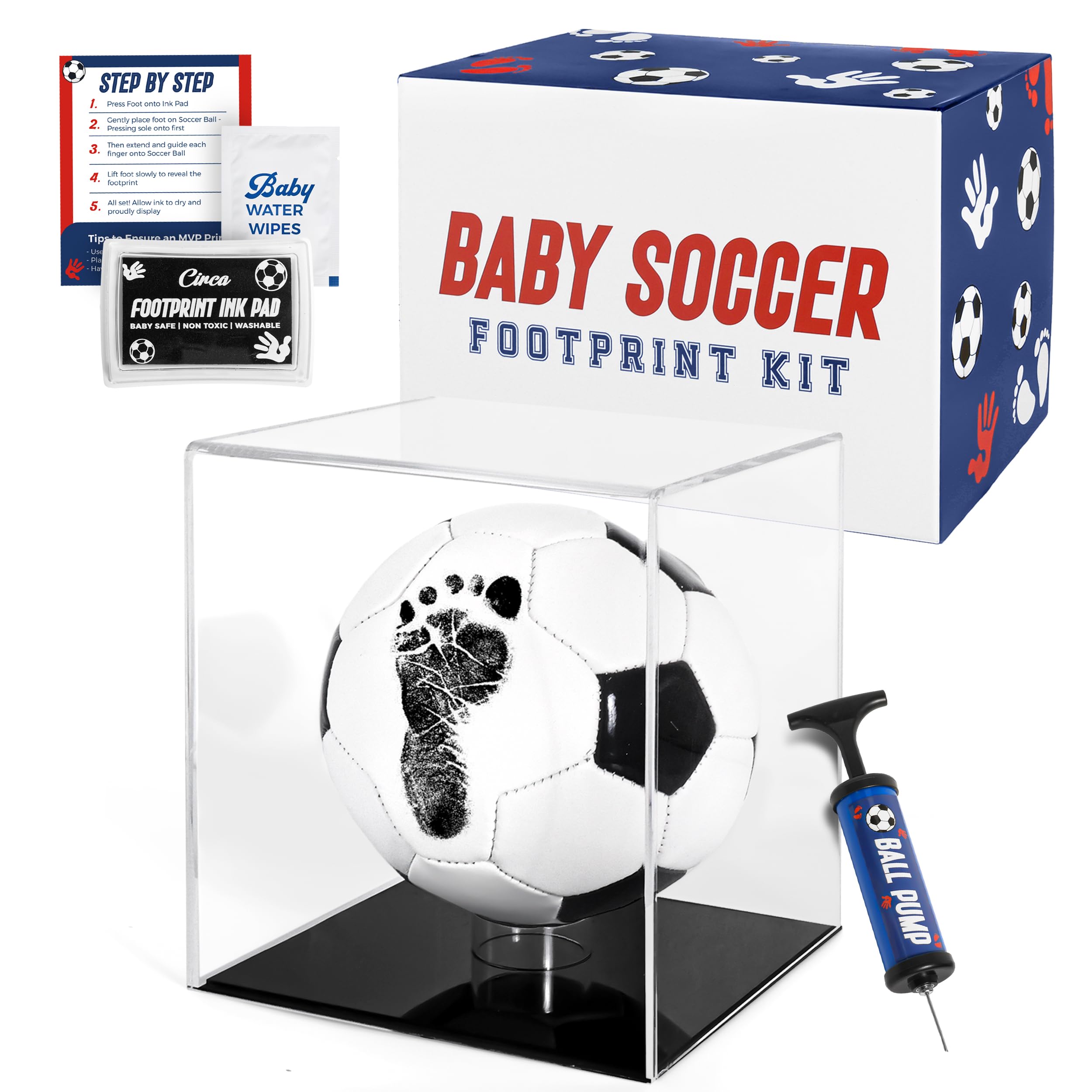 Kit de huellas de manos de balón de fútbol para bebé Circa Print, almohadilla de tinta para huellas de manos y pies, recuerdo único para papás, regalo de baby shower para mamás, regalo para recién nacidos