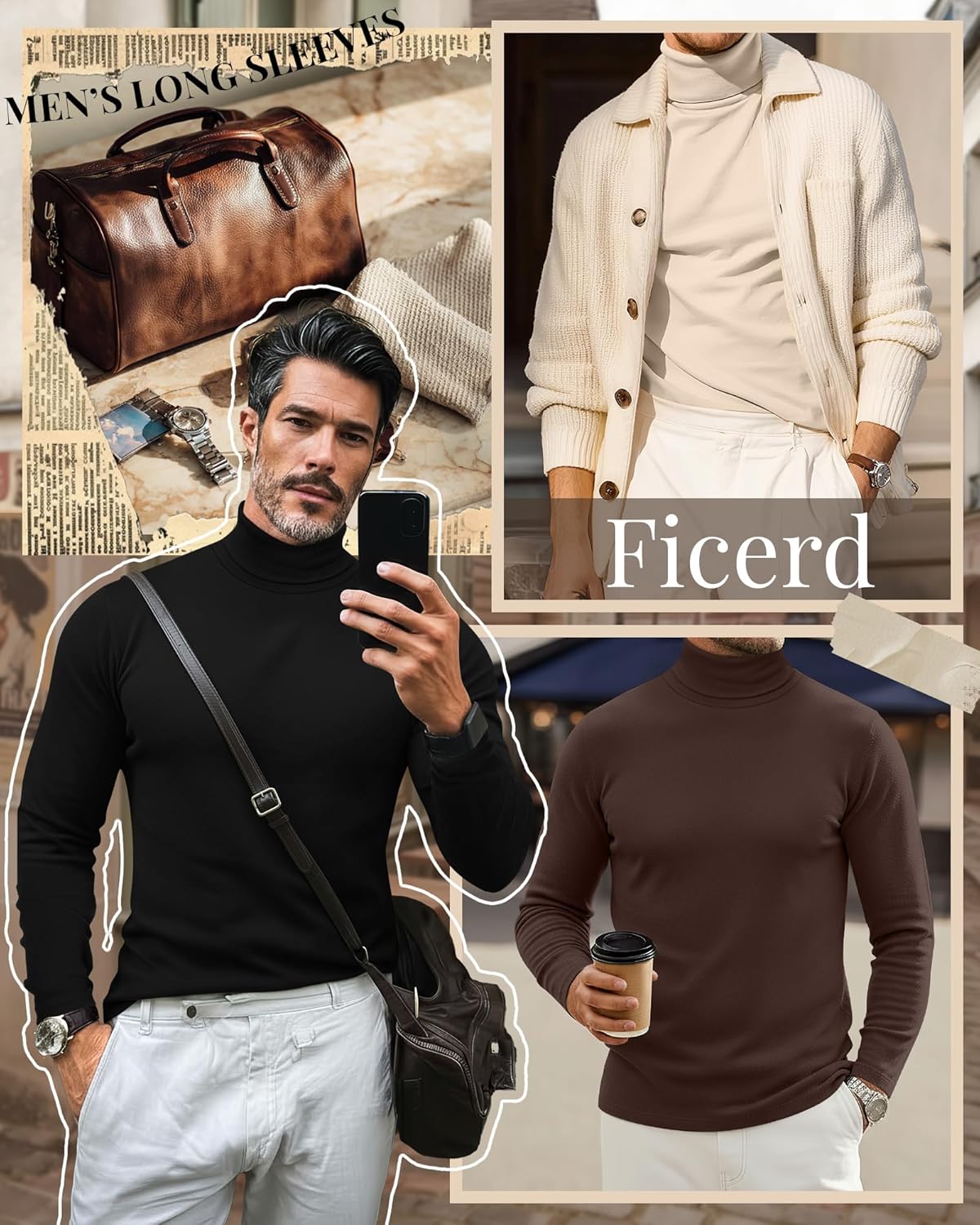 Ficerd 3 Pack Men's Turtleneck Shirts, Long Sleeve Cotton Pullover Sweaters Mock Neck Knitted T-Shirt Basic Slim Fit Tops - Image 5