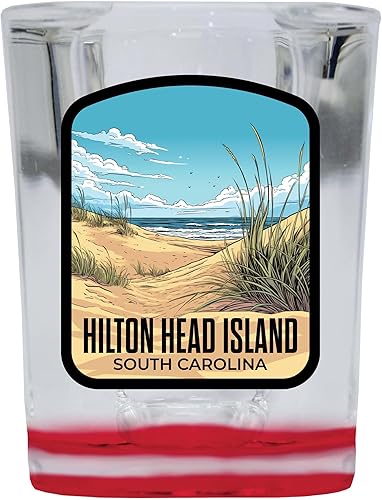 R and R Imports Hilton Head Island South Carolina Design A Souvenir - Vaso de chupito grabado de 2.5 onzas, color rojo, paquete de 4 unidades