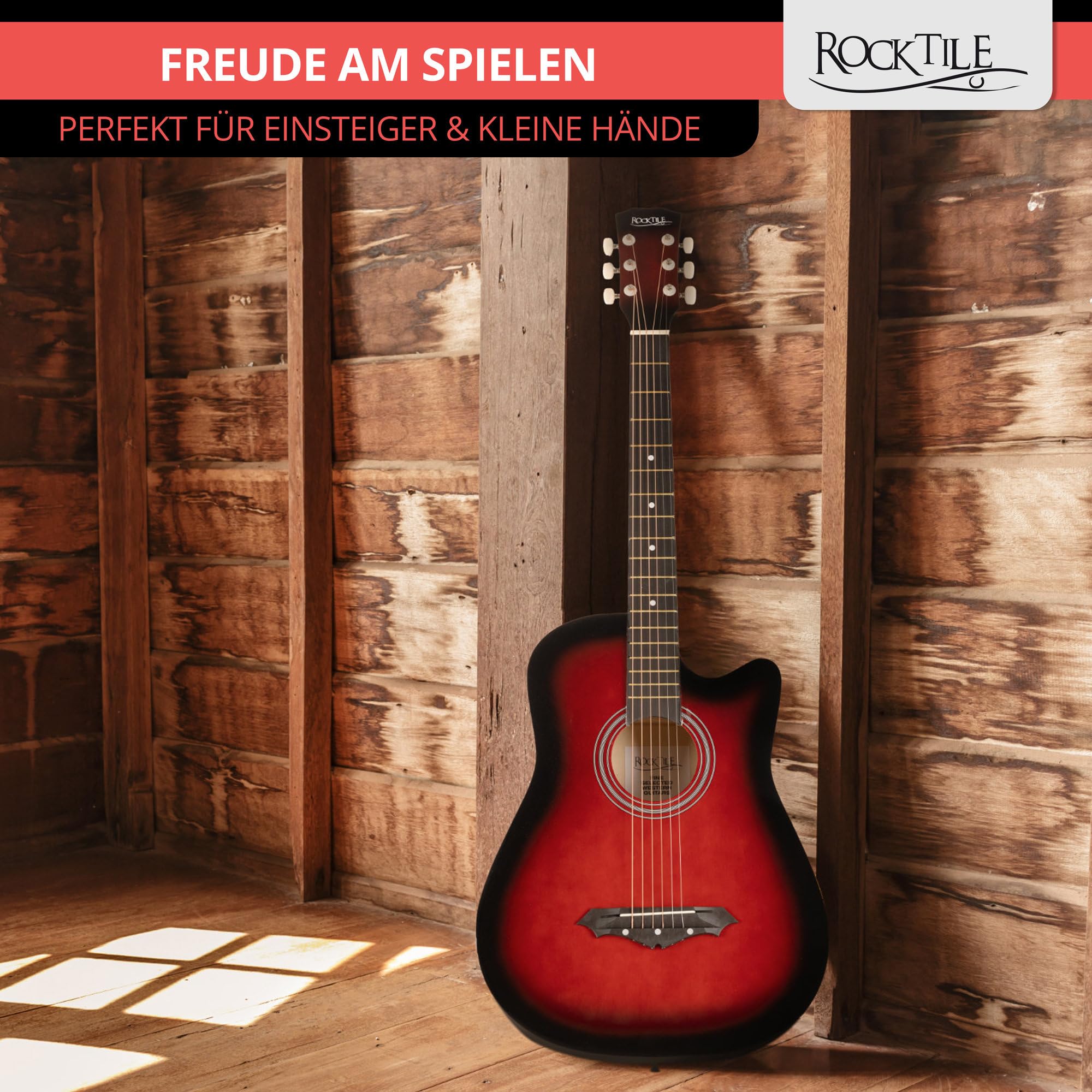 Rocktile WSD-5C-RDB Slim Line zestaw gitar westernowych, gitara akustyczna Dreadnought - gitara westernowa z korpusem z lipy - szyja: Catalpa - zestaw z torbą, strunami zapasowymi, paskiem i kostkami