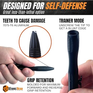 The Atomic Bear Stealth Pen Pro Tactical Pen for Self Defense - Enhanced Writing Survival Pen with Glass Breaker to Escape & Defend - Bonus Training to Protecting Yourself - Great Gift for Men