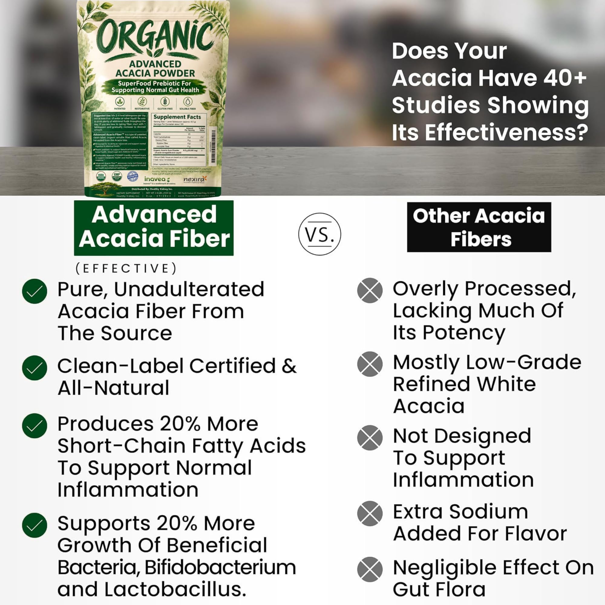 Organic Advanced Acacia Fiber Powder 40oz (2.5 lbs) - Soluble Fiber Leaky Gut Repair Powder. Natural Supplement for Gut Health, Regularity, Digestive Rejuvenation — Amazon image 8