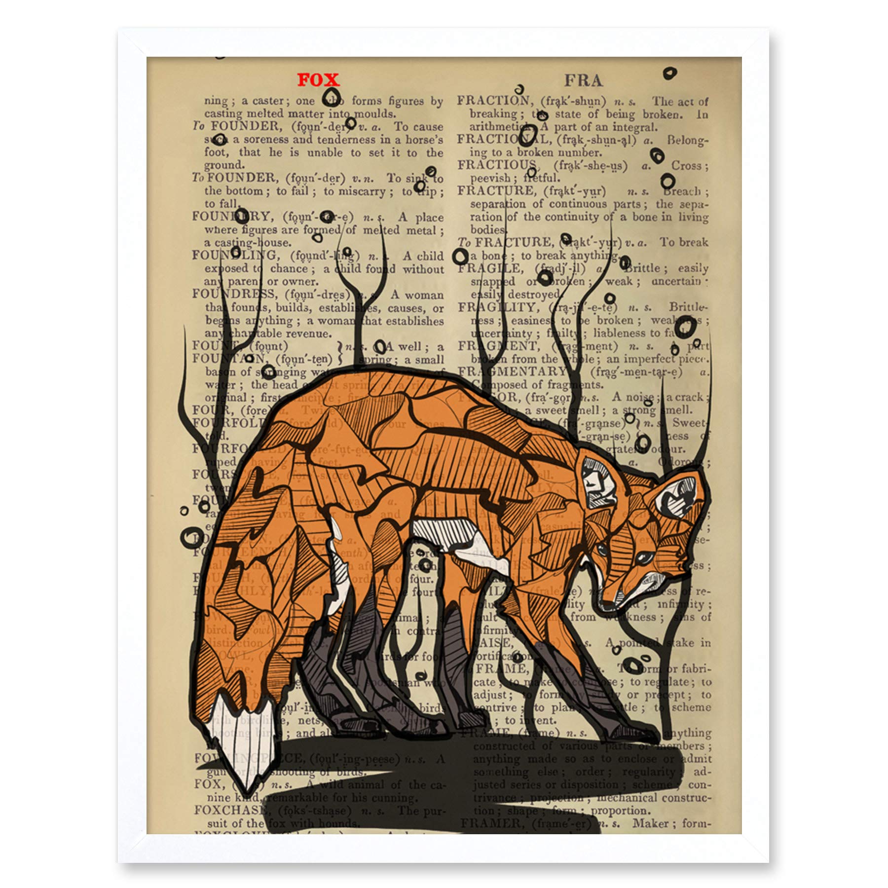 Wee Blue Coo Upcycle Dictionary Fox Art Print Framed Poster Wall Decor 12x16 inch