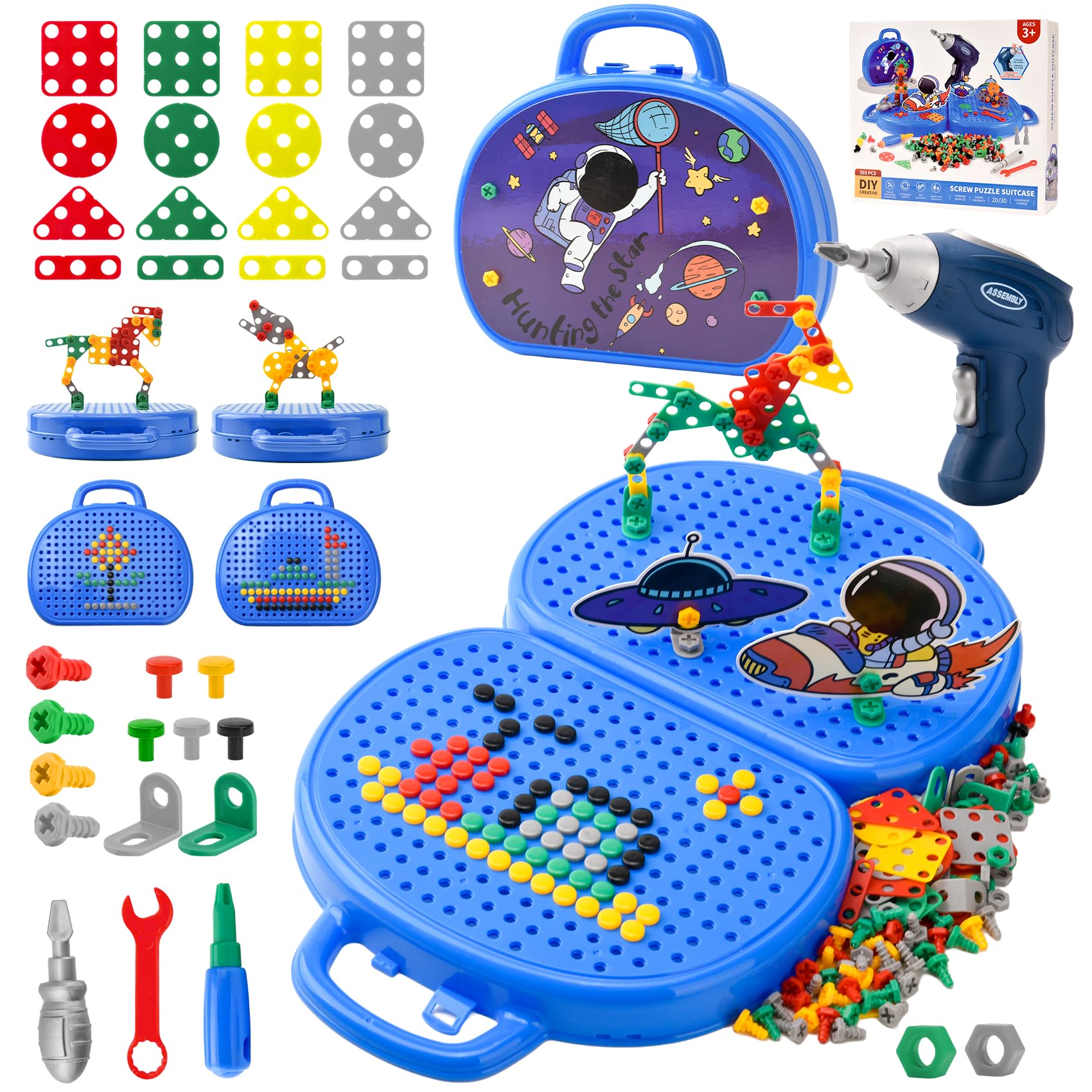 Giocattoli Montessori, Montessori Scatola Giocattolo con Trapano, Scatola Magica dei Giocattoli Montessori, Magic Montessori Play Toolbo Cassetta Giocattolo per Bambini 3 4 5 Anni (C)