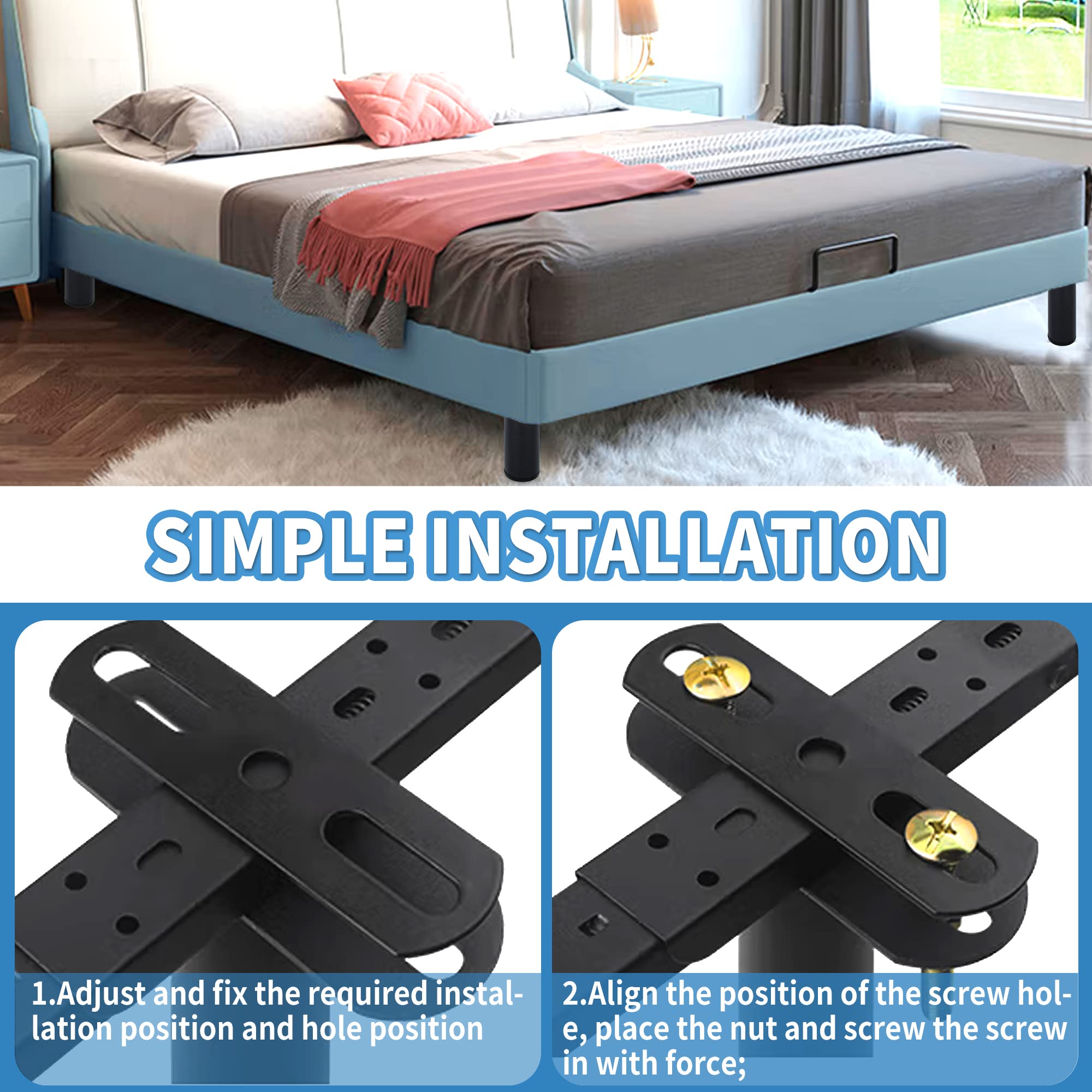 Lot De 4 Pieds De Support De Lit Reglable Pieds D'armoire Pieds De Canapé Pied Sommier Pattes De Meuble,Accessoires Pour Cadre De Lit,avec Vis,Tube