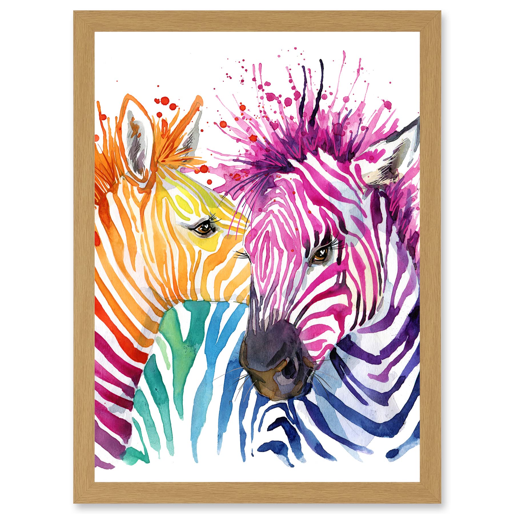 Wee Blue Coo Rainbow Two Rainbow Zebra Painting Multi Coloured Artwork Framed Wall Art Print A4