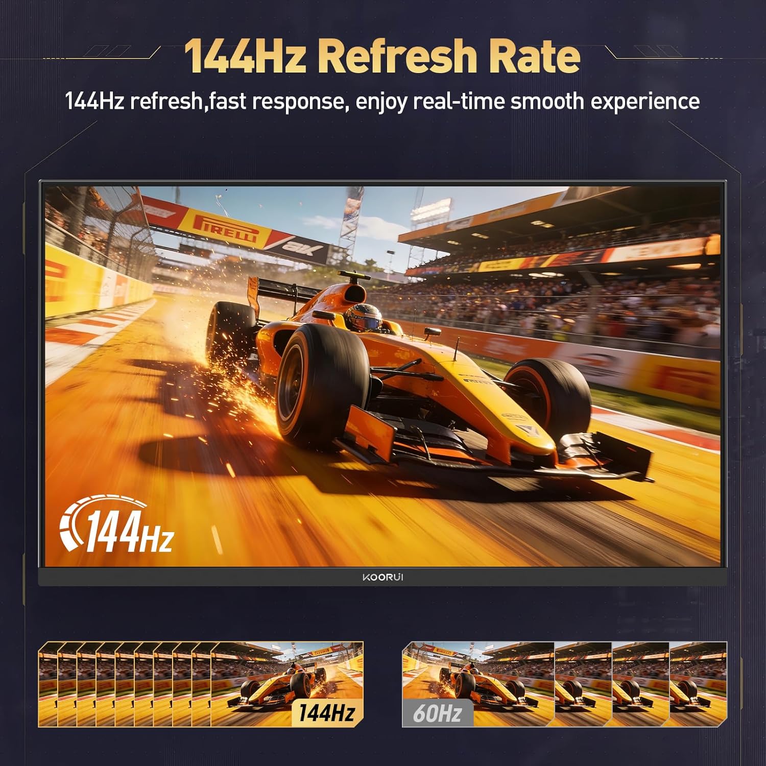KOORUI 24 Inch Gaming Monitor 144Hz Full HD 1920 x 1080p IPS Ultra-Slim Display with HDMI VGA, Adaptive Sync, 99% SRGB, VESA 100x100mm, Eye Care, Tilt, HDMI 2.0, Black, E2411K