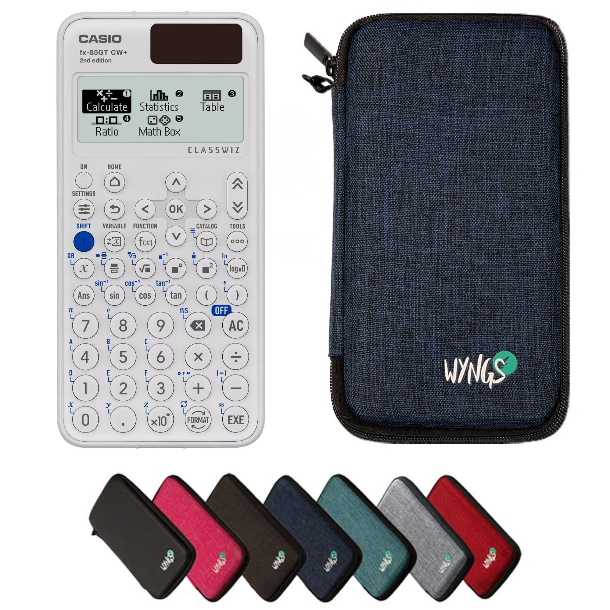 Casio fx-85GTCW+ White including a WYNGS protective case in Blue - Basic Set