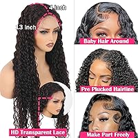 Vista 2 de Pelucas de cabello humano ondulado con encaje frontal HD de 13 x 4 pulgadas, densidad del 180%, peluca de cabello humano rizado profundo, peluca