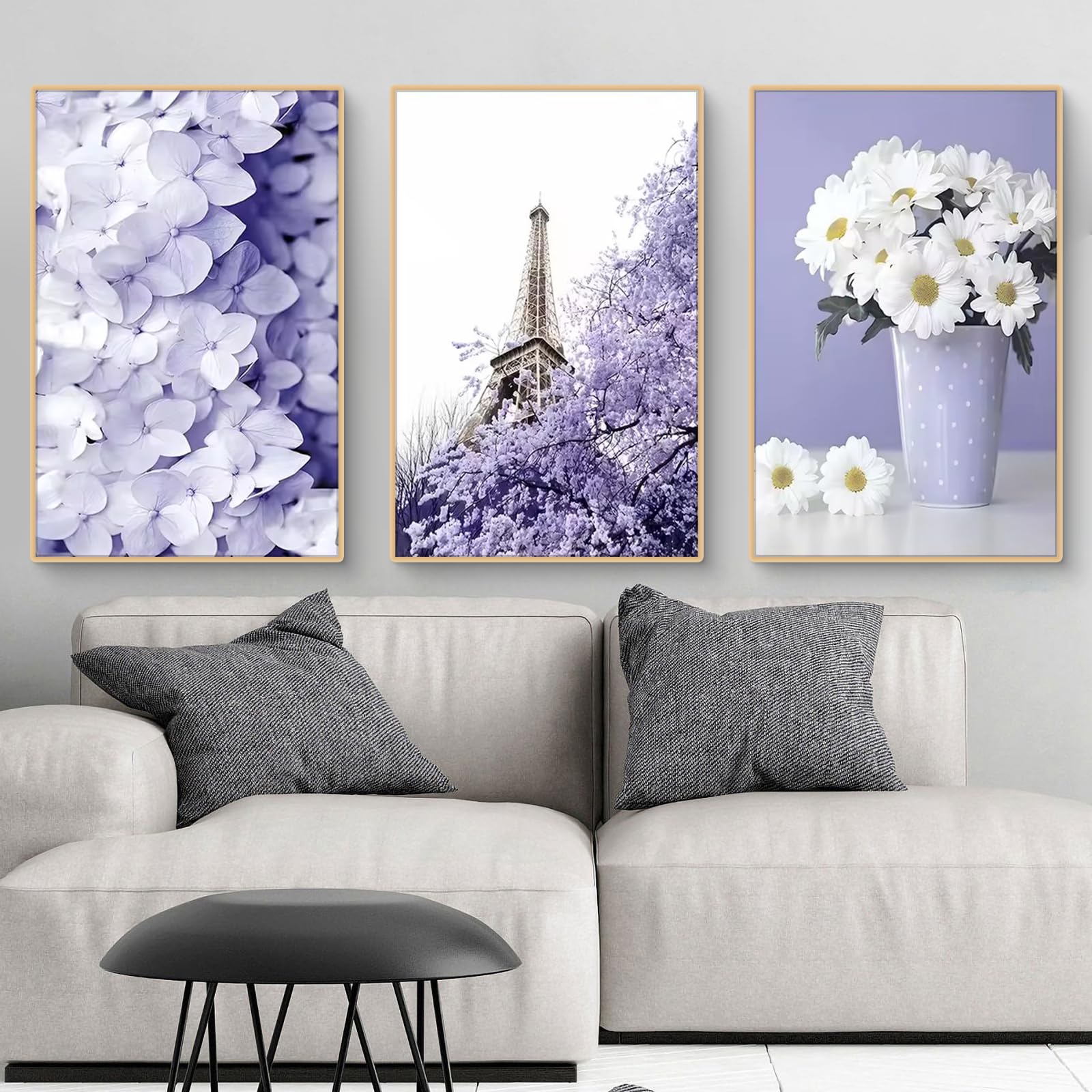Uixxducc 3-teiliges Lila Poster Set Aesthetic Architektur Landschaft Blume Bilder Moderne Wandbilder Wohnzimmer Schlafzimmer Wanddeko Art ohne Rahmen (40x50cm,B)
