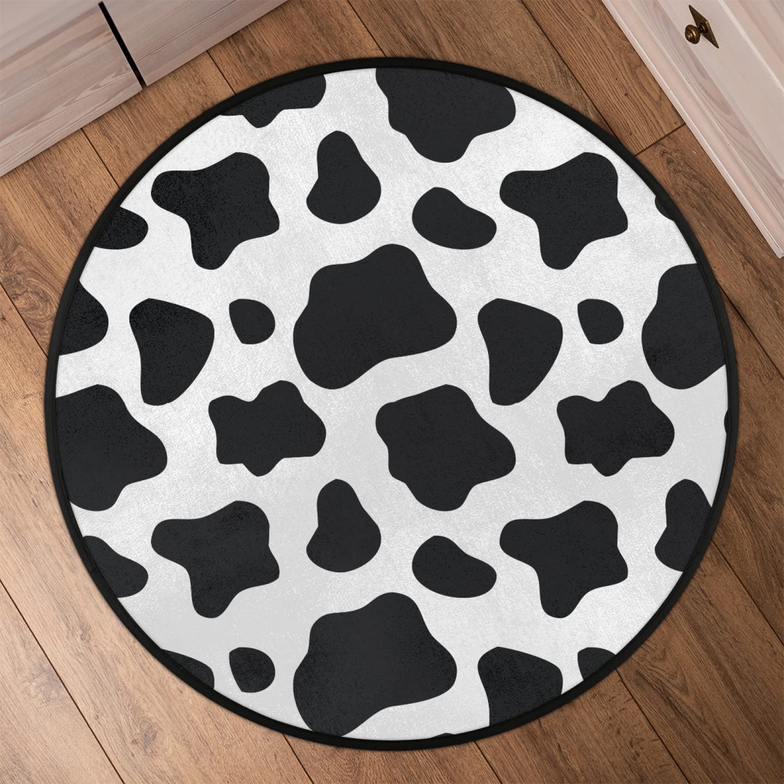 Tapis rond à texture laitière de 91,4 cm, lavable en machine, motif animal vache, antidérapant, doux, pour salon, chambre d'enfant, décoration de chambre d'enfant
