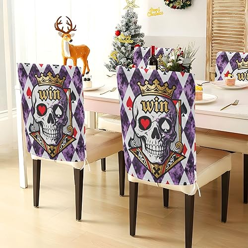 Miniatura 3 de Poker Skull King Winner Covers for Chairs Washable for Dining Room Set of 2 decoración High Back Chair Covers cubre sillas para comedor
