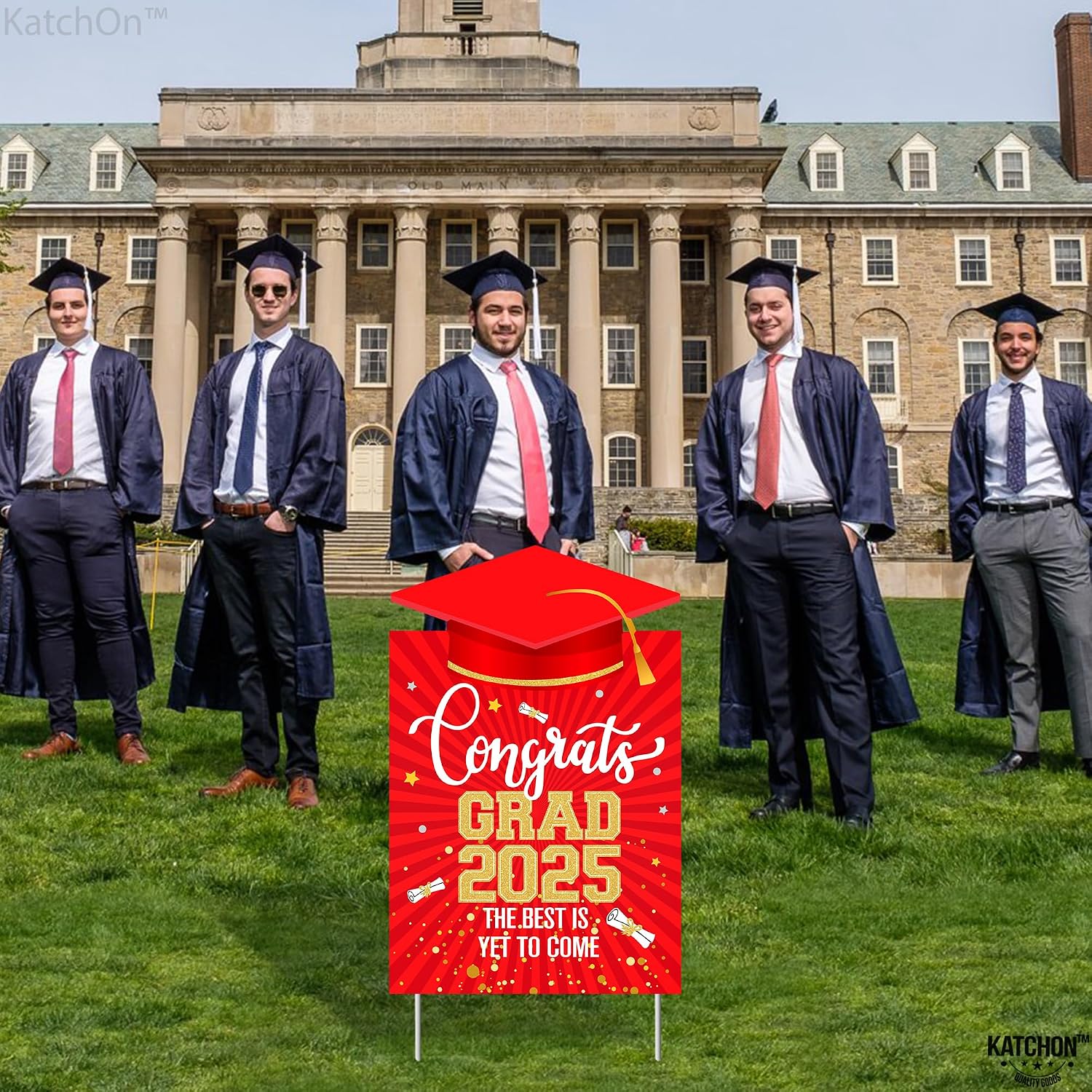 KatchOn, Congrats Grad Yard Sign - 16x10 Inches | Red and Gold Class of 2025 Congrats Yard Sign | Graduation Party Decoration | Congrats Grad Lawn Signs for Graduation Decorations 2025