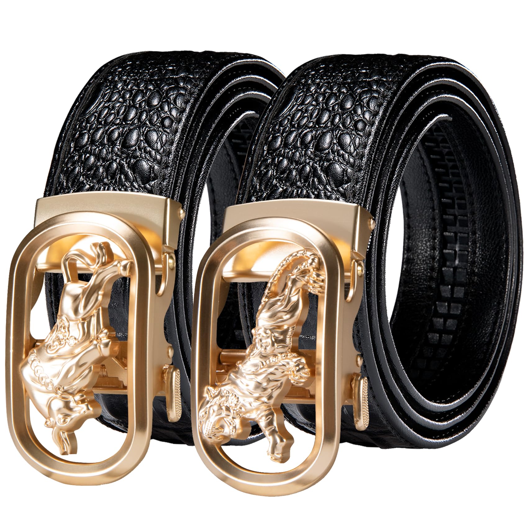 Barry.Wang Mens 2 Pack Ratchet Belts Leather Adjustable 1 3/8" Gift Box