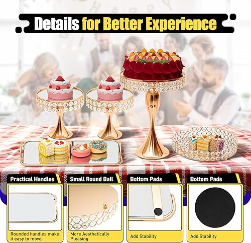 Miniatura 4 de Juego de 10 soportes para tartas, soporte de postre de metal para cupcakes, soporte europeo para tartas, cuentas de cristal, espejo acrílico