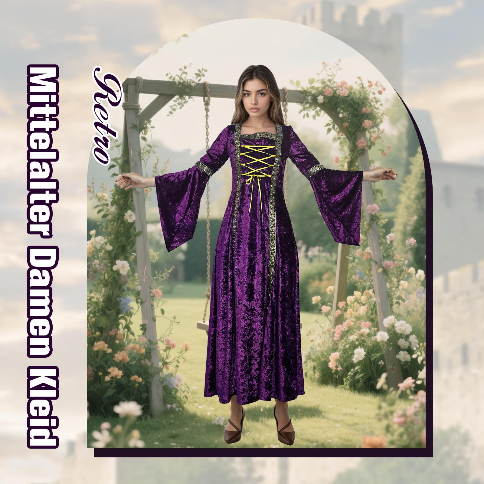 Robe rétro médiévale pour femme avec manches trompette, robe médiévale victorienne en velours vert, robe irlandaise Renaissance, carnaval, Halloween, fête