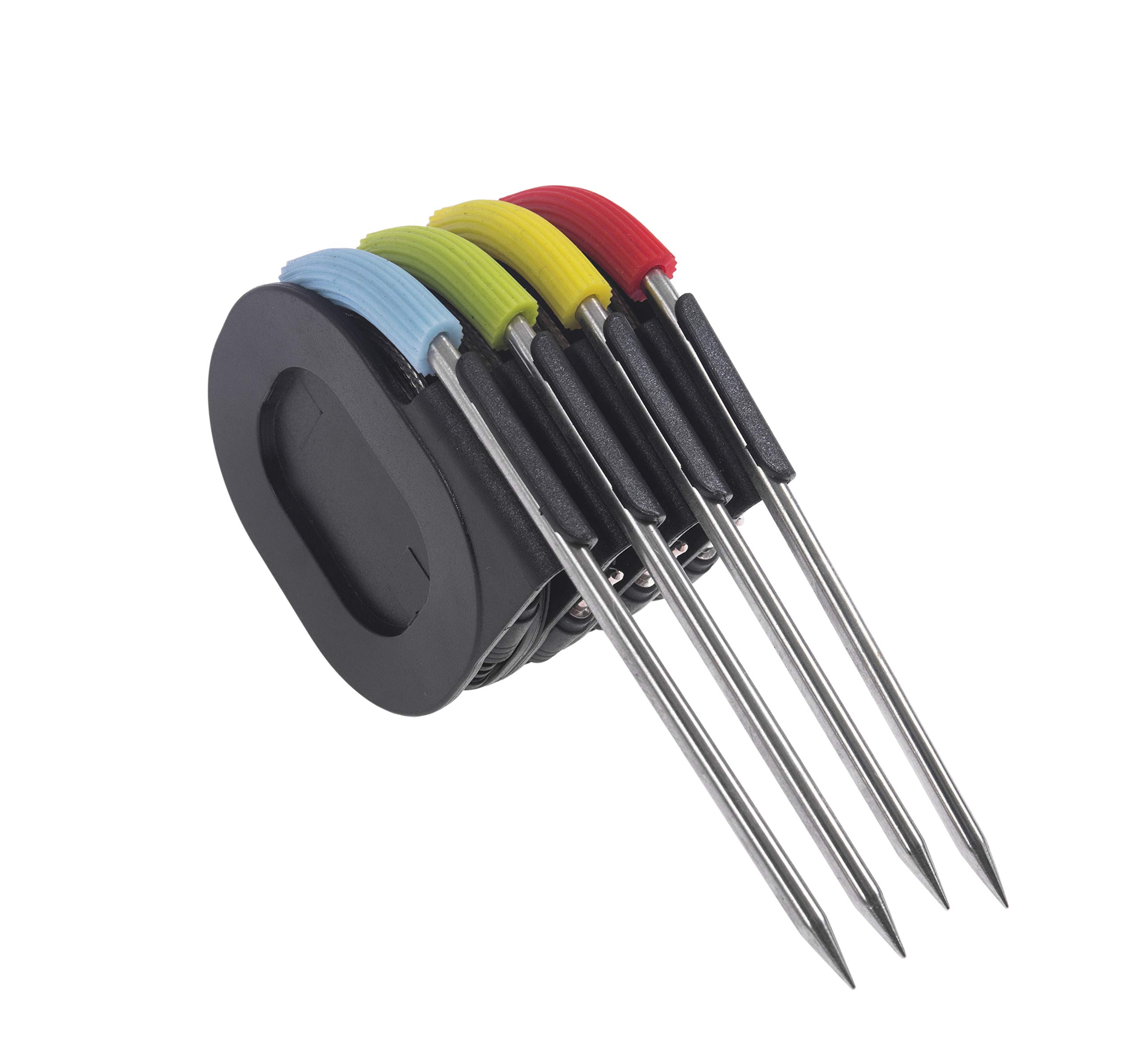 DELSbbq Lot de 4 sondes à viande de rechange, compatibles avec les appareils Weber iGrill & Connect, manchons à code couleur, ensemble de sondes de température de viande avec organisateur de bobine