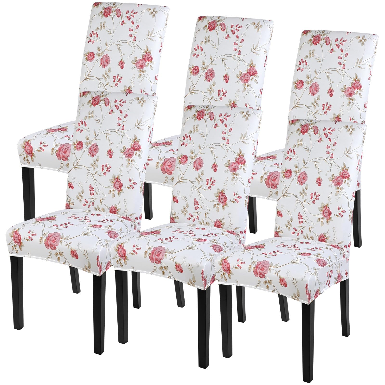 SearchI Dining Room Chair Covers Set of 6, Stretch Printed Floral Parsons Chair Slipcovers Removable Washable Kitchen Chair Protector Cover for Dining Room, Hotel, Ceremony (Floral Pattern)