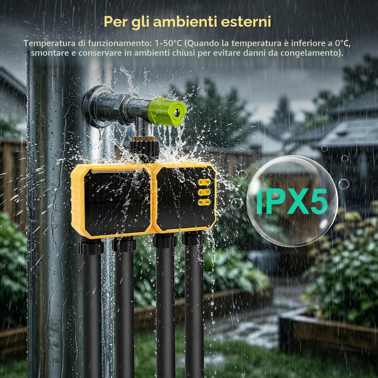 Nikou Centralina Irrigazione WiFi 4 Zone, Computer di Irrigazione a Energia Solare Timer l'irrigazione Automatico Smart Compatibile con APP, Alexa, Ritardo Pioggia, Temporizzatore per Giardino Prato