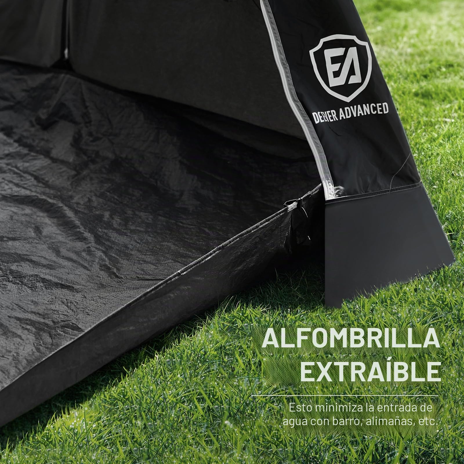 EVER ADVANCED Toldo para caravana 350 x 260 x 245 cm para autocaravana con 2 ventanas, puerta lateral, puerta más grande como techo, toldo de viaje PU 3000 mm resistente al agua, adecuado para viajes