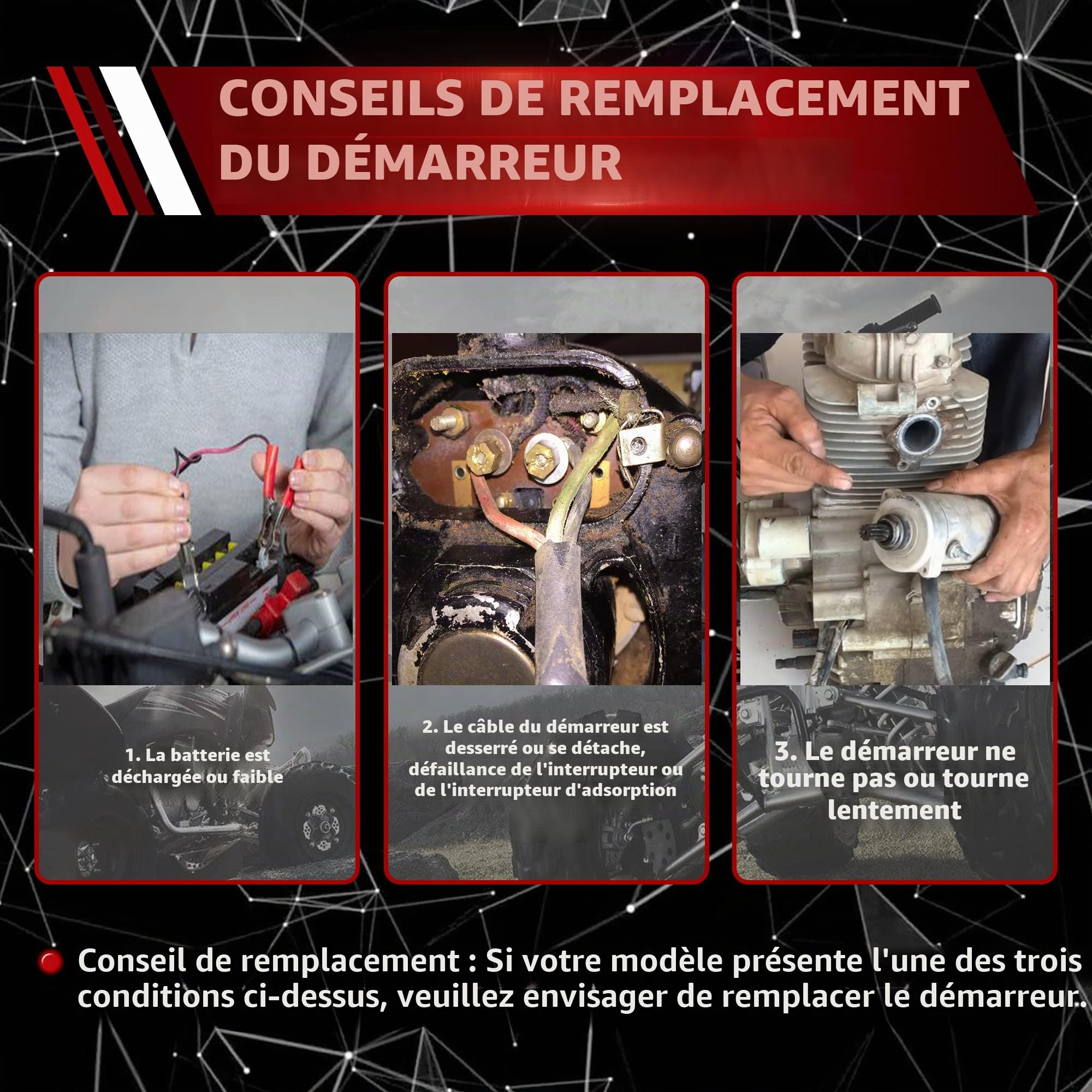 WOOSTAR Démarreur électrique Remplacement pour 50cc 70cc 90cc 110cc 125cc TaoTao Jetmoto Roketa Sunl Coolseter ATV Quad Dirt Bike Go Kart