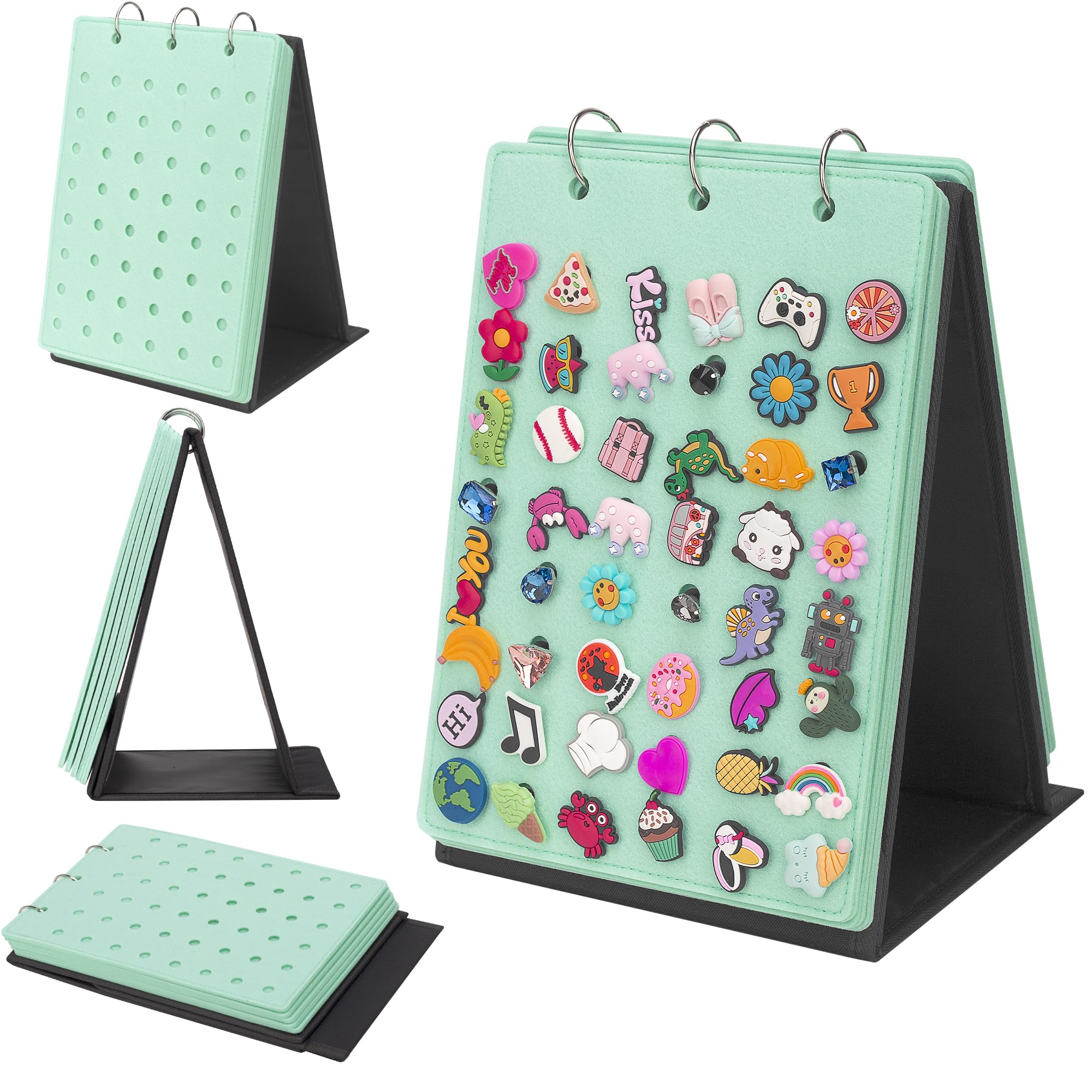 PACMAXI shoe charms organzierr, Shoe Charm Holder, Shoe Charms Display Pages, Shoe Charm Collection Storage Calendar Stand with 3 Binders and 5 Pages