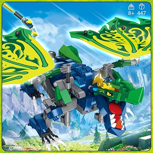 Miniatura 4 de Under the Baubles Juegos de construcción de dragón, juguetes de dragón legendario ninja para niños, juguetes de construcción con alas, armas,